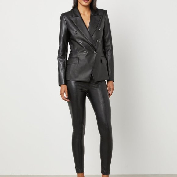 BLACK FAUX LEATHER DOUBLE-BREASTED BLAZERLARGE